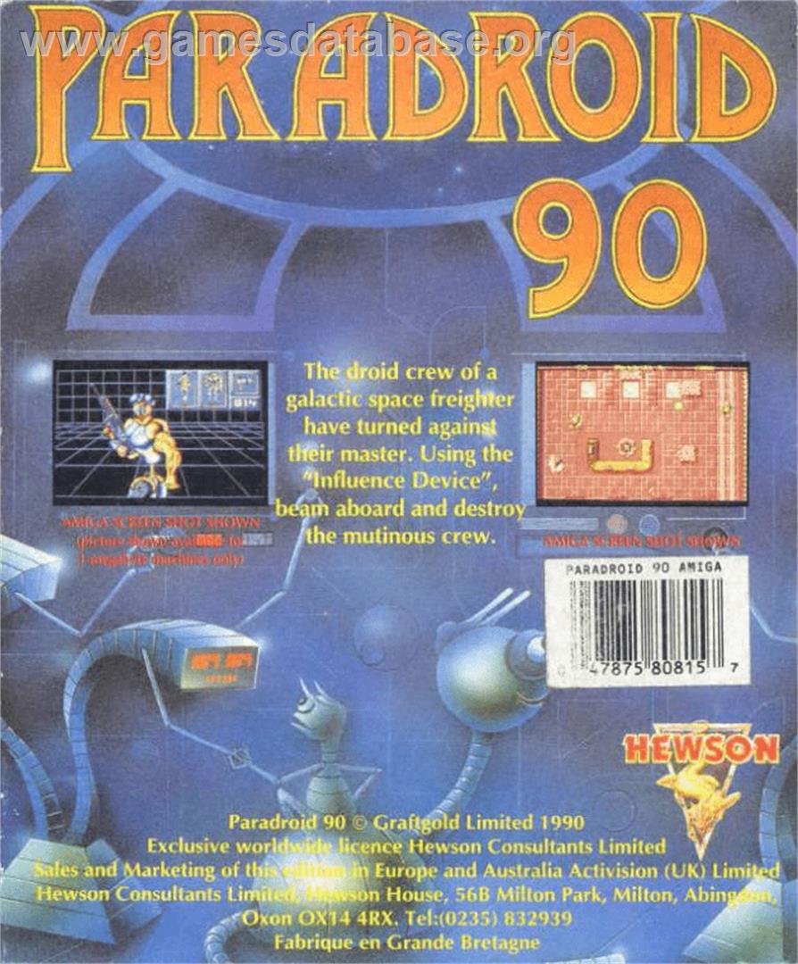 Paradroid 90 - Commodore Amiga - Artwork - Box Back