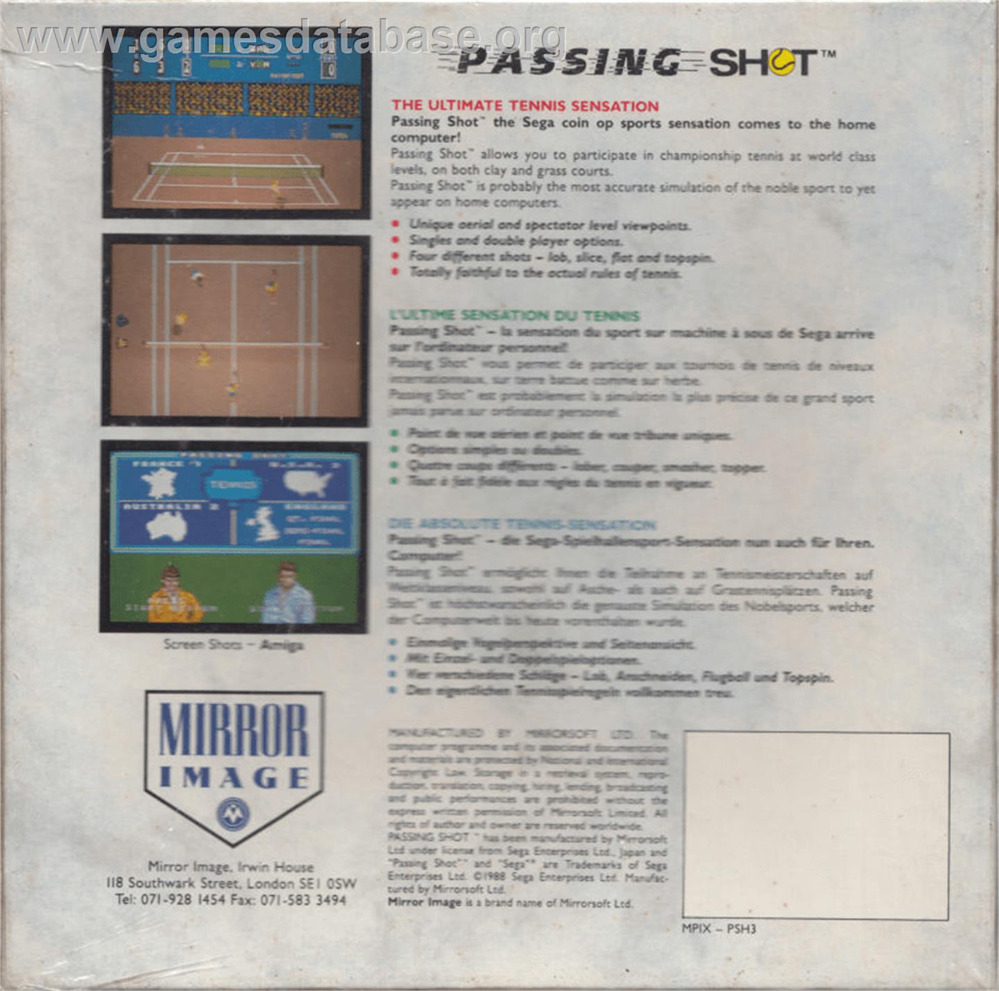Passing Shot - Commodore Amiga - Artwork - Box Back