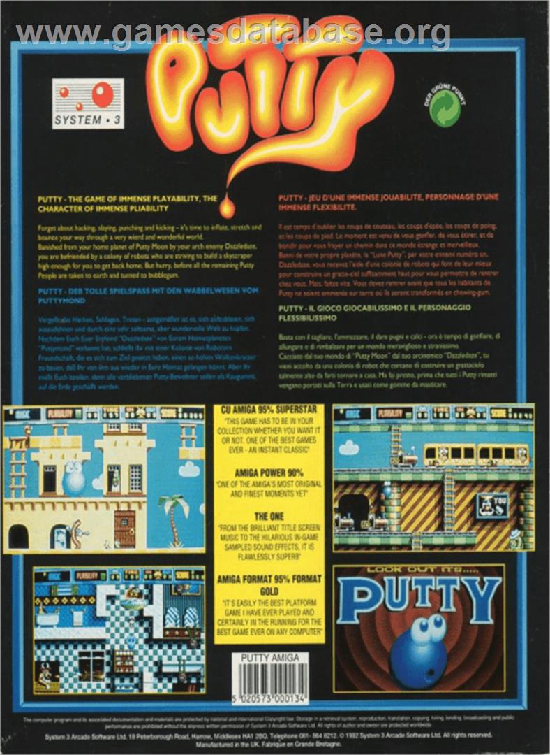 Putty - Commodore Amiga - Artwork - Box Back