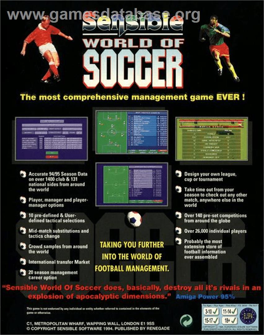 Sensible World of Soccer: European Championship Edition - Commodore Amiga - Artwork - Box Back