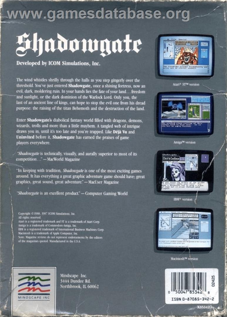 Shadowgate - Commodore Amiga - Artwork - Box Back