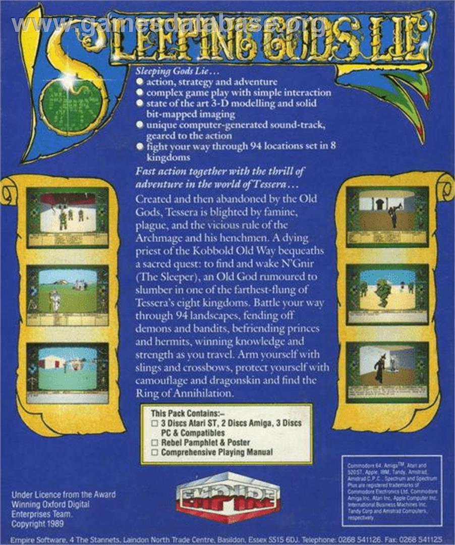 Sleeping Gods Lie - Commodore Amiga - Artwork - Box Back