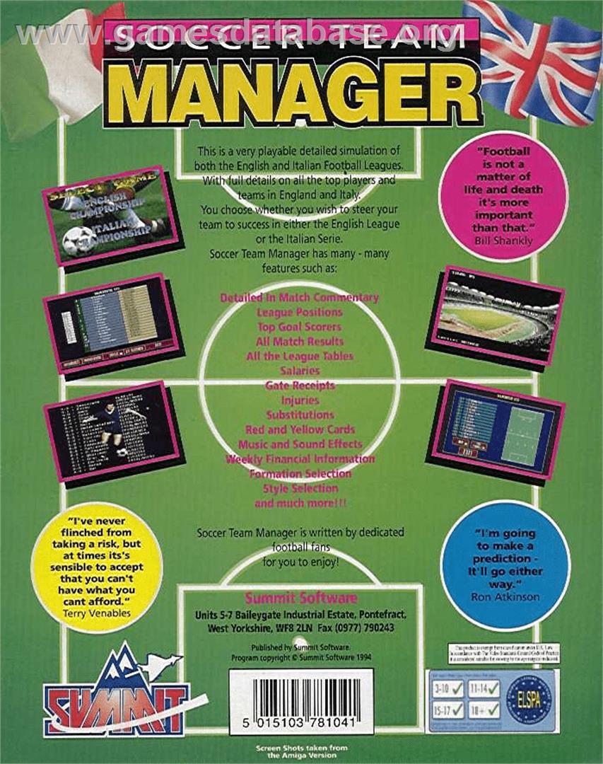 Soccer Team Manager: English and Italian Leagues - Commodore Amiga - Artwork - Box Back