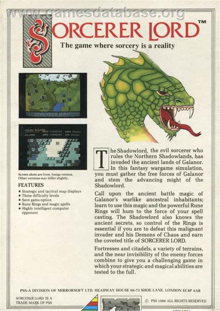 Sorcerer Lord - Commodore Amiga - Artwork - Box Back