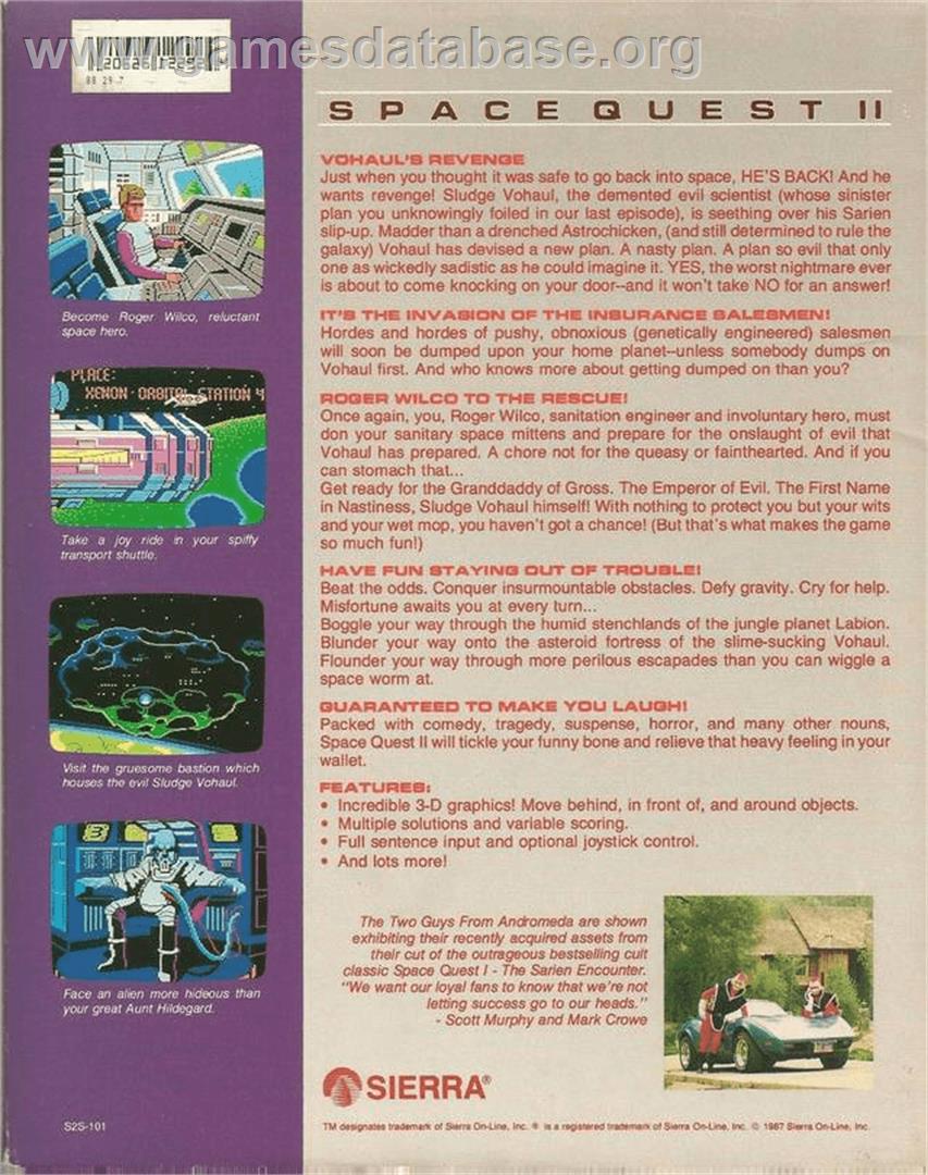 Space Quest II: Vohaul's Revenge - Commodore Amiga - Artwork - Box Back