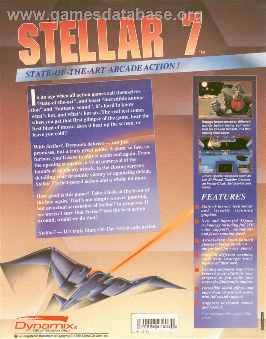 Stellar 7 - Commodore Amiga - Artwork - Box Back