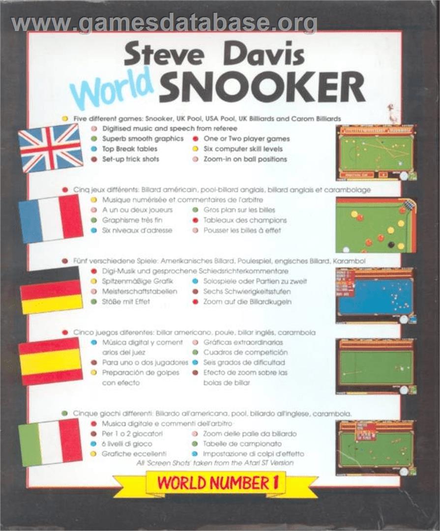 Steve Davis World Snooker - Commodore Amiga - Artwork - Box Back