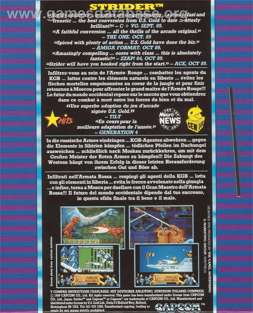 Strider - Commodore Amiga - Artwork - Box Back