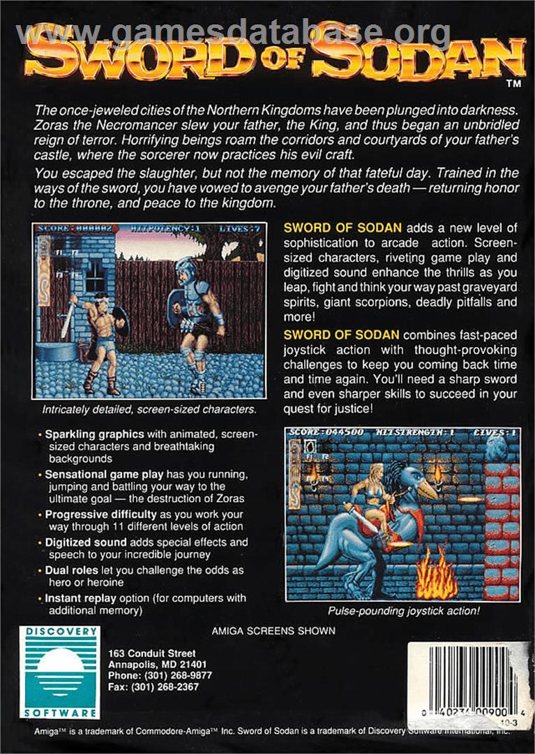 Sword of Sodan - Commodore Amiga - Artwork - Box Back