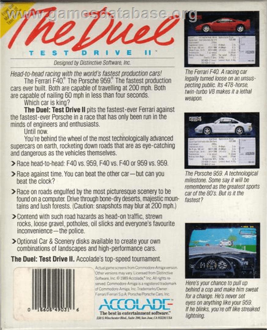 Test Drive II Car Disk: The Supercars - Commodore Amiga - Artwork - Box Back