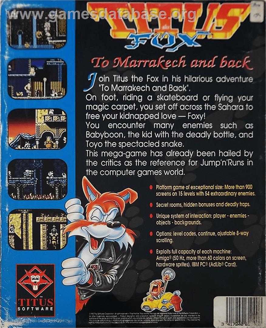 Titus the Fox: To Marrakech and Back - Commodore Amiga - Artwork - Box Back