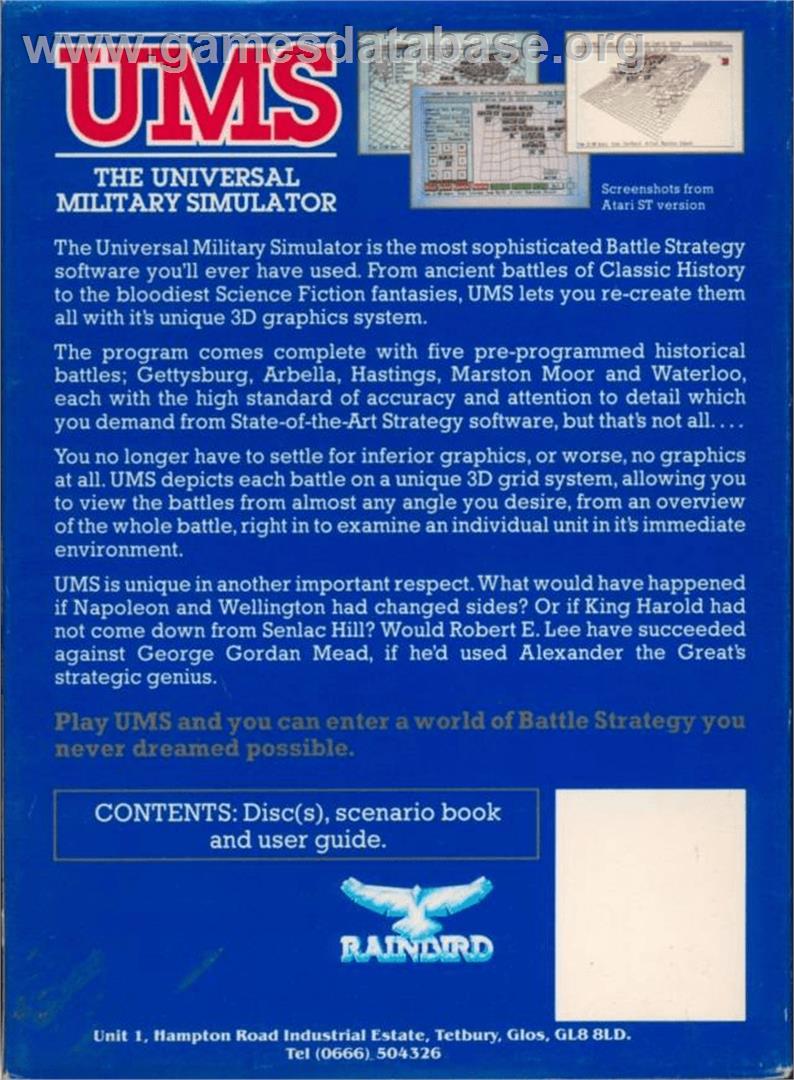 UMS: The Universal Military Simulator - Commodore Amiga - Artwork - Box Back