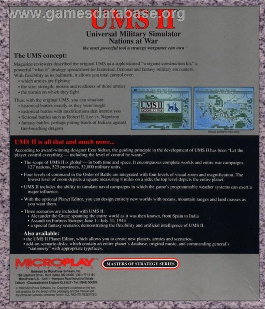UMS II: Nations at War - Commodore Amiga - Artwork - Box Back