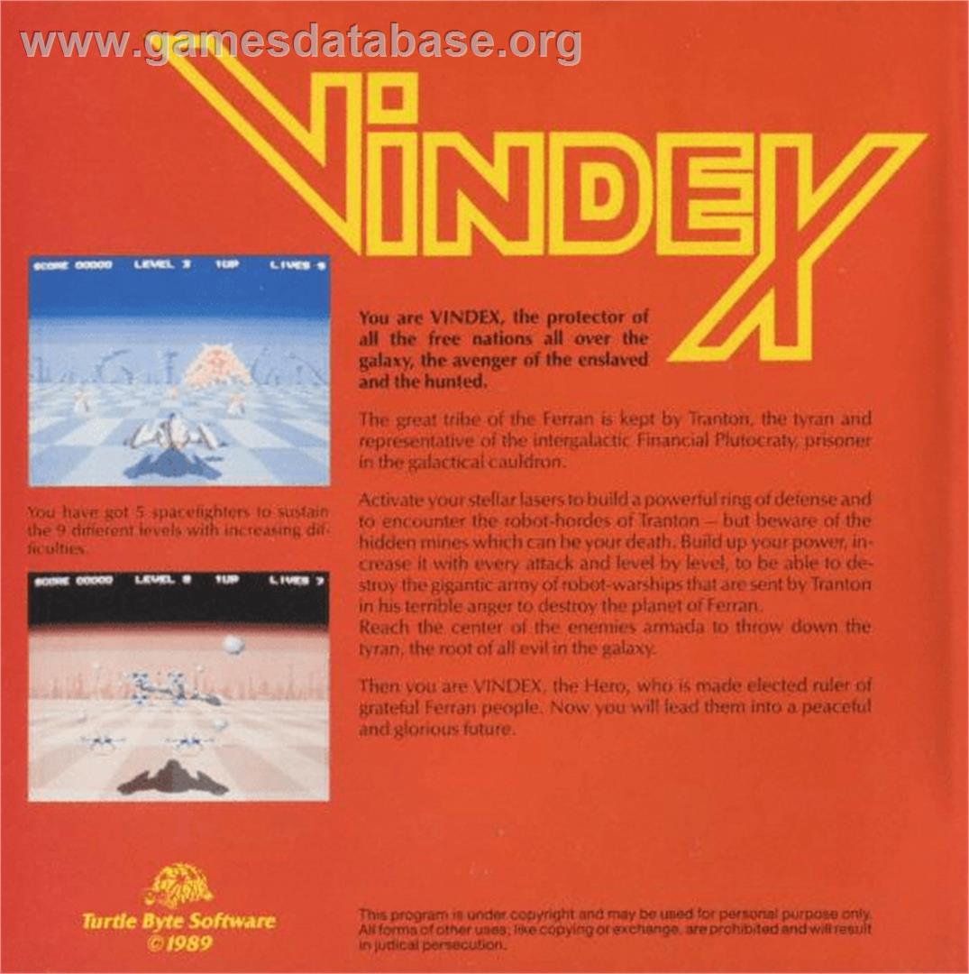 Vindex - Commodore Amiga - Artwork - Box Back