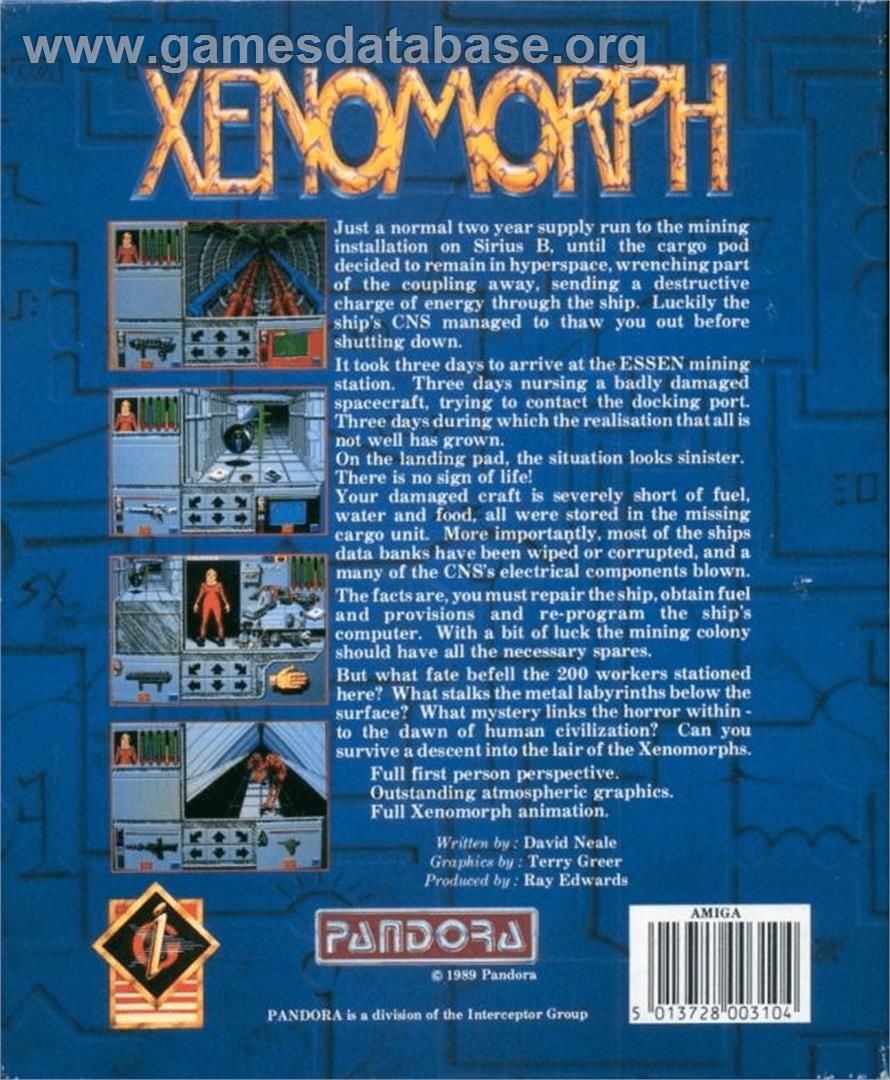 Xenomorph - Commodore Amiga - Artwork - Box Back