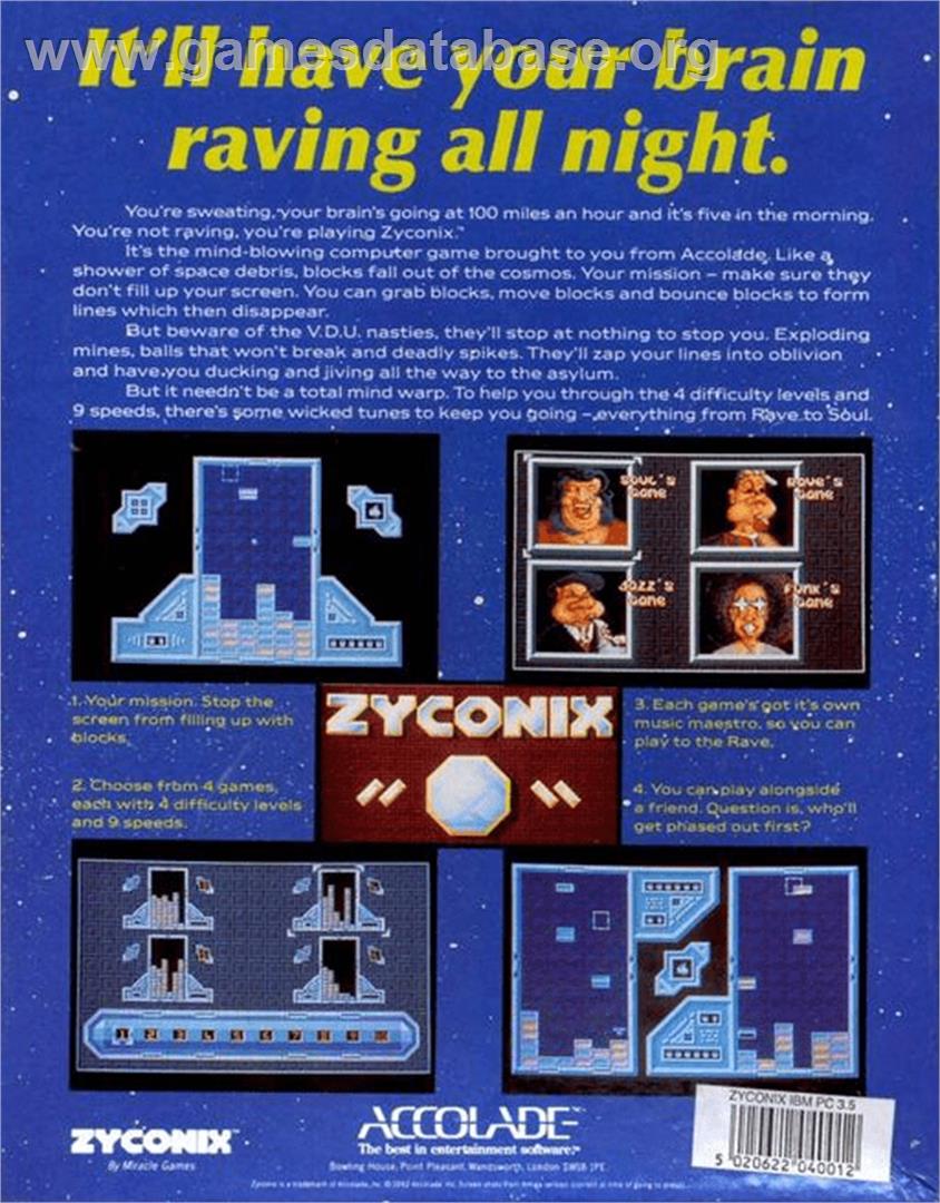 Zyconix - Commodore Amiga - Artwork - Box Back
