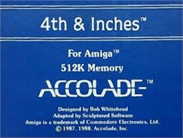 Top of cartridge artwork for 4th & Inches on the Commodore Amiga.