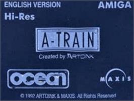 Top of cartridge artwork for A-Train on the Commodore Amiga.