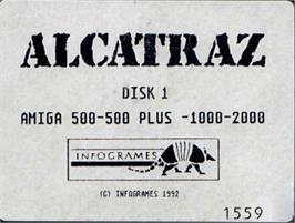 Top of cartridge artwork for Alcatraz on the Commodore Amiga.