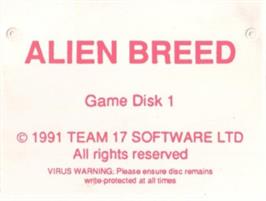 Top of cartridge artwork for Alien Breed on the Commodore Amiga.