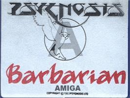 Top of cartridge artwork for Barbarian: The Ultimate Warrior on the Commodore Amiga.