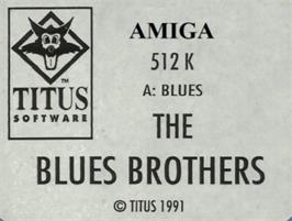 Top of cartridge artwork for Blues Brothers on the Commodore Amiga.