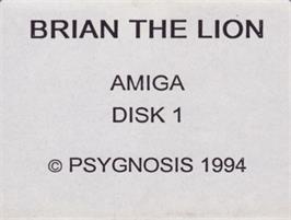 Top of cartridge artwork for Brian the Lion on the Commodore Amiga.