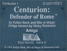 Top of cartridge artwork for Centurion: Defender of Rome on the Commodore Amiga.