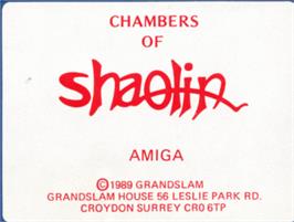 Top of cartridge artwork for Chambers of Shaolin on the Commodore Amiga.