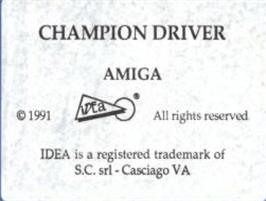 Top of cartridge artwork for Champion Driver on the Commodore Amiga.