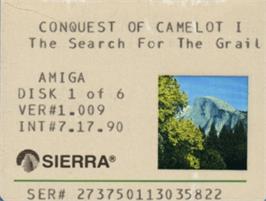 Top of cartridge artwork for Conquests of Camelot: The Search for the Grail on the Commodore Amiga.