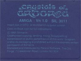 Top of cartridge artwork for Crystals of Arborea on the Commodore Amiga.