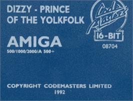 Top of cartridge artwork for Dizzy: Prince of the Yolkfolk on the Commodore Amiga.