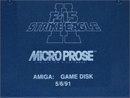 Top of cartridge artwork for F-15 Strike Eagle 2 on the Commodore Amiga.
