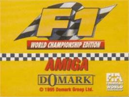 Top of cartridge artwork for F1 World Championship Edition on the Commodore Amiga.