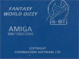 Top of cartridge artwork for Fantasy World Dizzy on the Commodore Amiga.