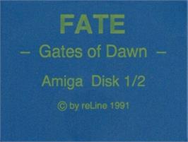 Top of cartridge artwork for Fate: Gates of Dawn on the Commodore Amiga.