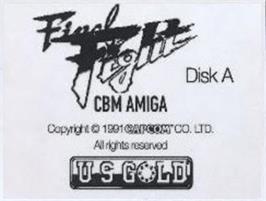 Top of cartridge artwork for Final Fight on the Commodore Amiga.