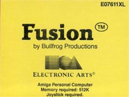Top of cartridge artwork for Fusion on the Commodore Amiga.
