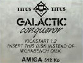 Top of cartridge artwork for Galactic Conqueror on the Commodore Amiga.