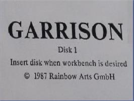 Top of cartridge artwork for Garrison on the Commodore Amiga.