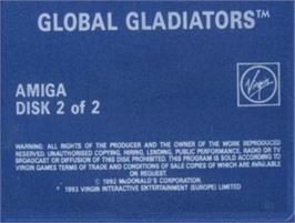 Top of cartridge artwork for Global Gladiators on the Commodore Amiga.