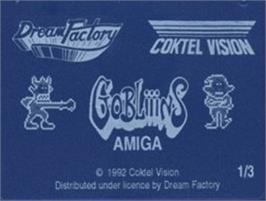 Top of cartridge artwork for Gobliiins on the Commodore Amiga.