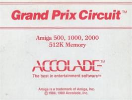 Top of cartridge artwork for Grand Prix Circuit on the Commodore Amiga.