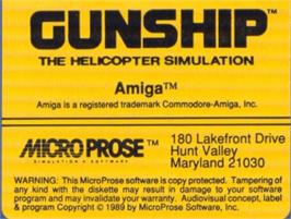 Top of cartridge artwork for Gunship on the Commodore Amiga.