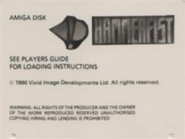 Top of cartridge artwork for Hammerfist on the Commodore Amiga.