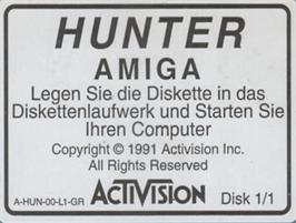 Top of cartridge artwork for Hunter on the Commodore Amiga.