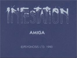 Top of cartridge artwork for Infestation on the Commodore Amiga.