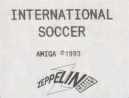 Top of cartridge artwork for International Soccer on the Commodore Amiga.
