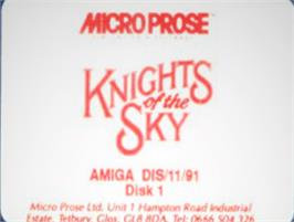 Top of cartridge artwork for Knights of the Sky on the Commodore Amiga.